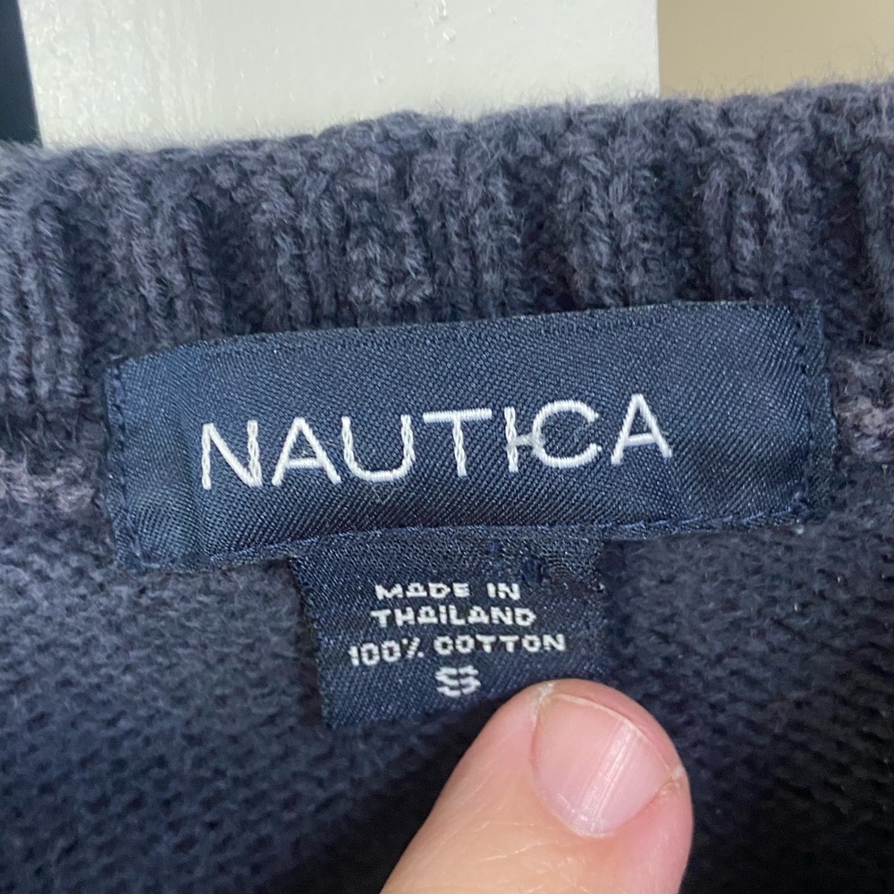 Vintage 1990s NAUTICA Striped 100 Percent Cotton Aged Black Men’s S Sweater - Picture 4 of 5